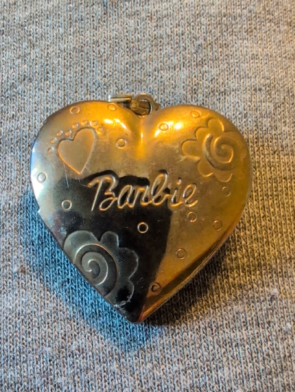Barbie Gold Heart-Shaped Locket Pendant with Barbie Embossed Script